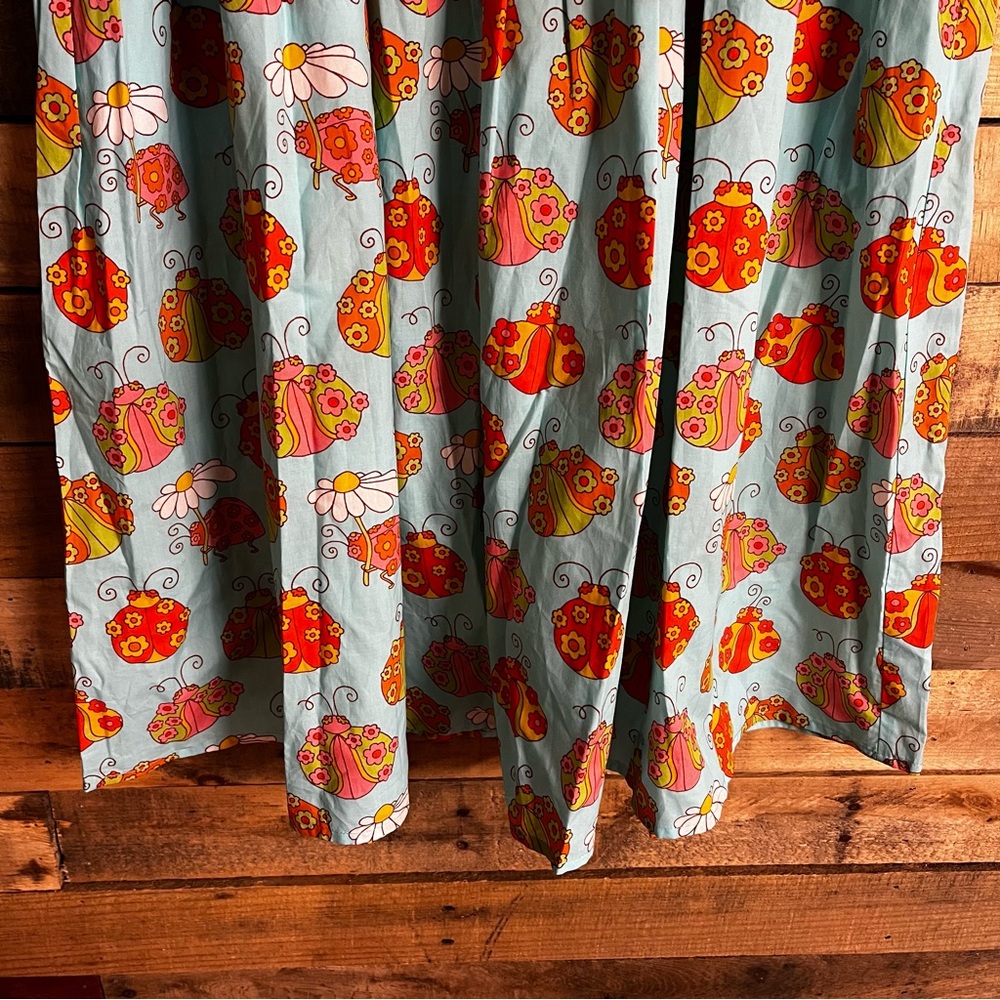 Retro Floral Pleated A-Line Skirt - Light Blue with Orange & Pink Flowers - Picture 7 of 11